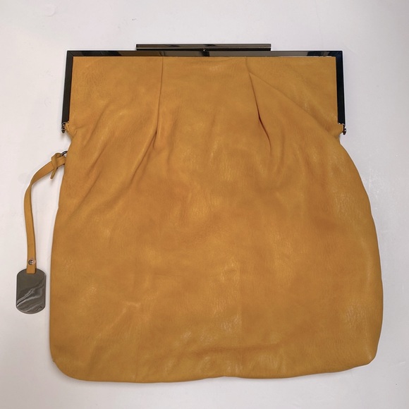 Bedd Yellow Pouch Bag Fold Over Large Golden Clutch - Picture 2 of 11
